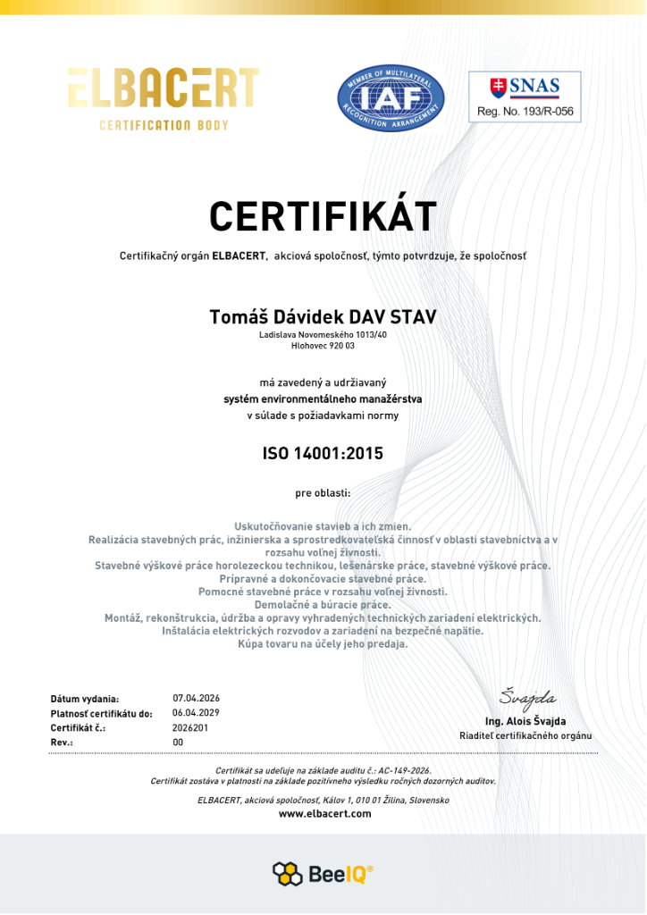 ISO 14001:2015 Environmentálne Manažérstvo - Tomáš Dávidek DAV STAV
